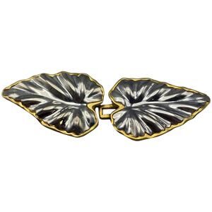 Vintage 1990s Doreen Ryan Two Tone Statement Belt Buckle Leaves DR 93